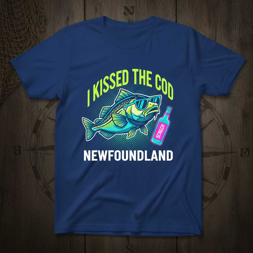 I Kissed The Cod Newfoundland Retro Graphic T-Shirt Funny Tee Souvenir Idea