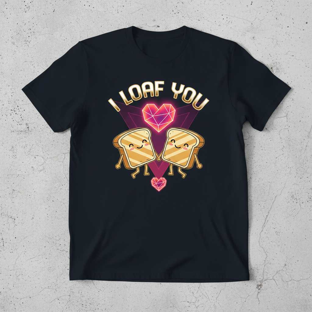I Loaf You Cute Bread Graphic T-Shirt, Funny Valentine Tee Present Idea