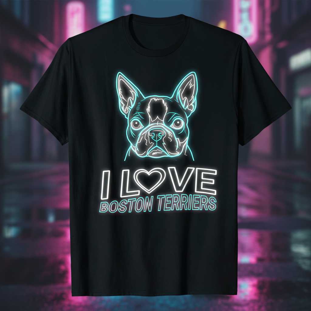 I Love Boston Terriers Retro Neon T-Shirt Graphic Tee Unisex Gift Idea