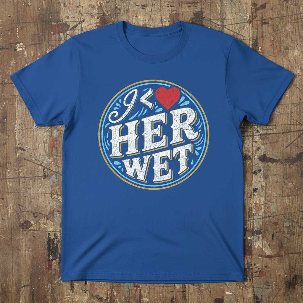 I Love Her Wet Retro Distressed Graphic T-Shirt, Funny Novelty Tee Idea