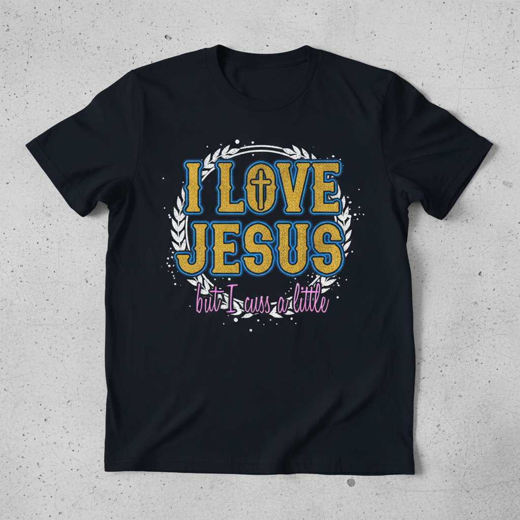 I Love Jesus But I Cuss A Little Distressed T-Shirt, Funny Novelty Tee Gear