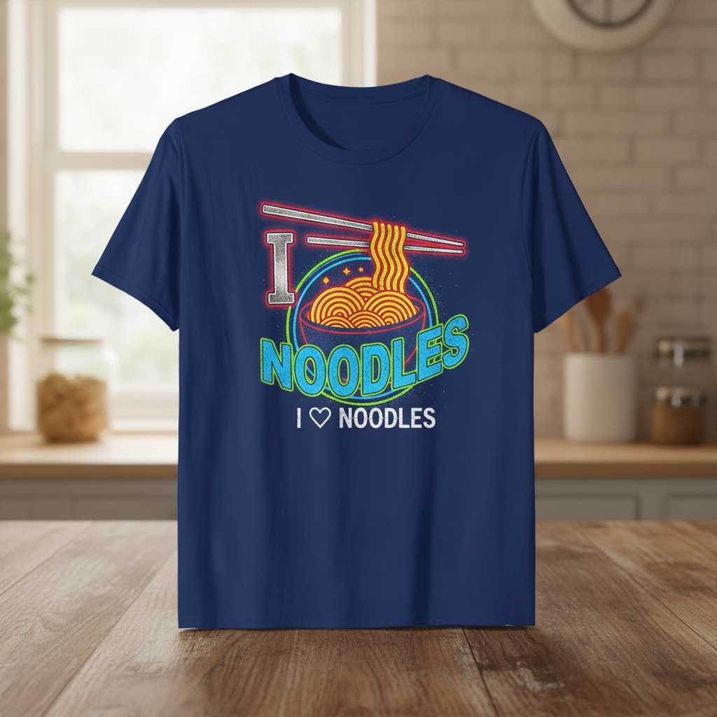 I Love Noodles Graphic T-Shirt, Funny Ramen Foodie Unisex Novelty Tee Present