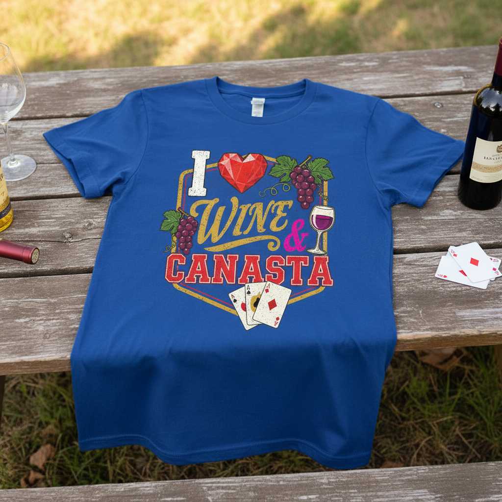 I Love Wine & Canasta Distressed T-Shirt, Funny Novelty Tee Present Idea