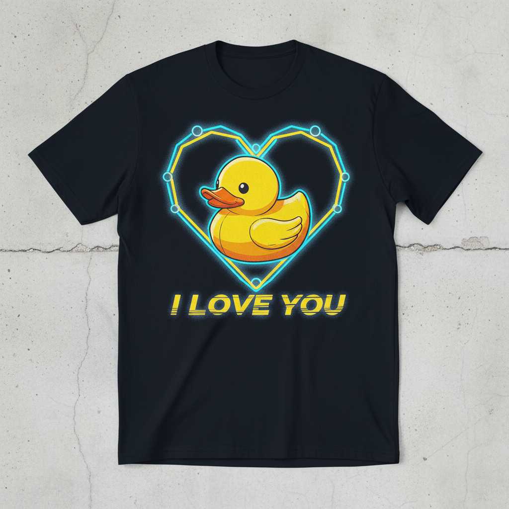 I Love You Neon Retro Duckling Heart T-Shirt, Cute Graphic Tee Present