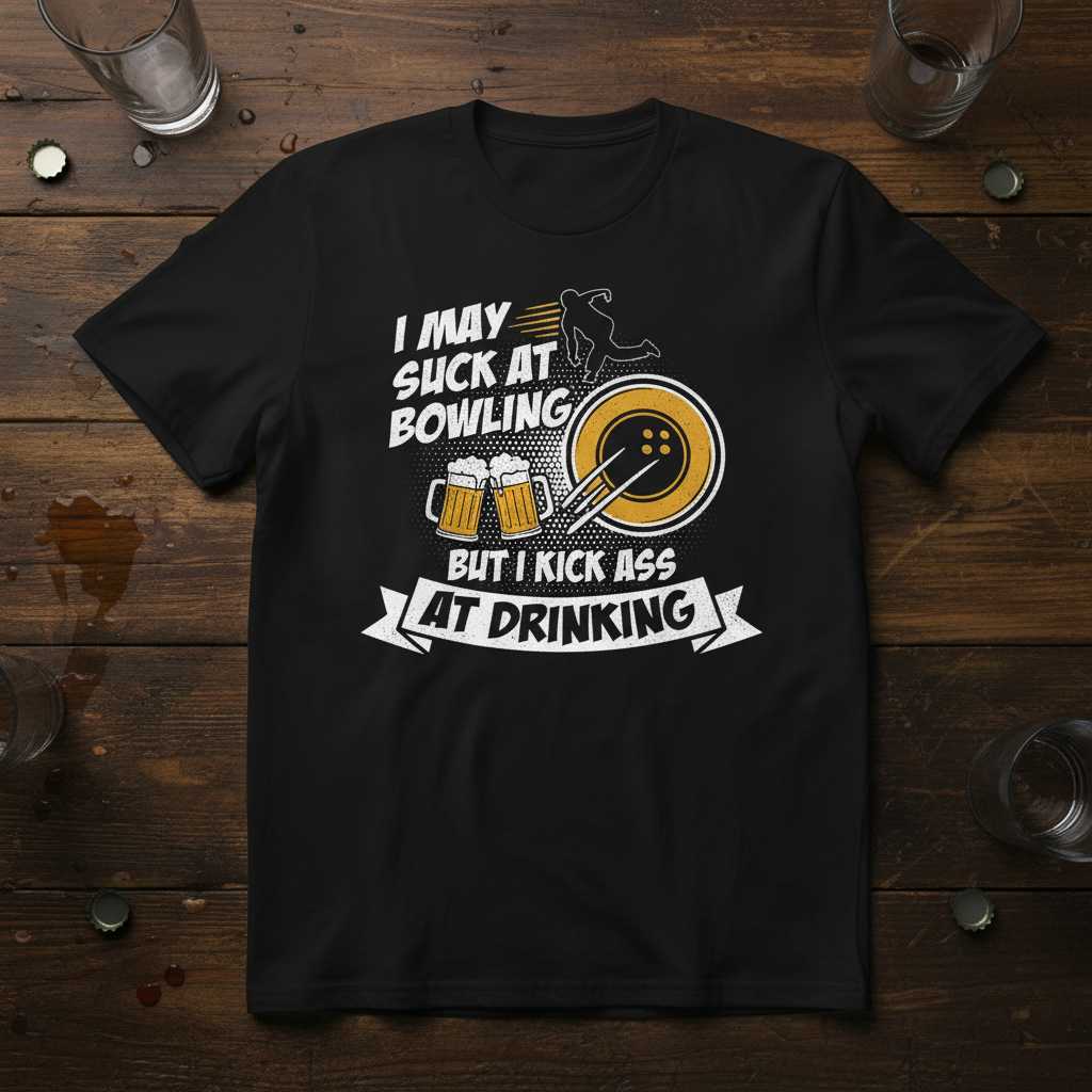 I May Suck At Bowling But I Kick Ass At Drinking Vintage T-Shirt Funny Tee Gear