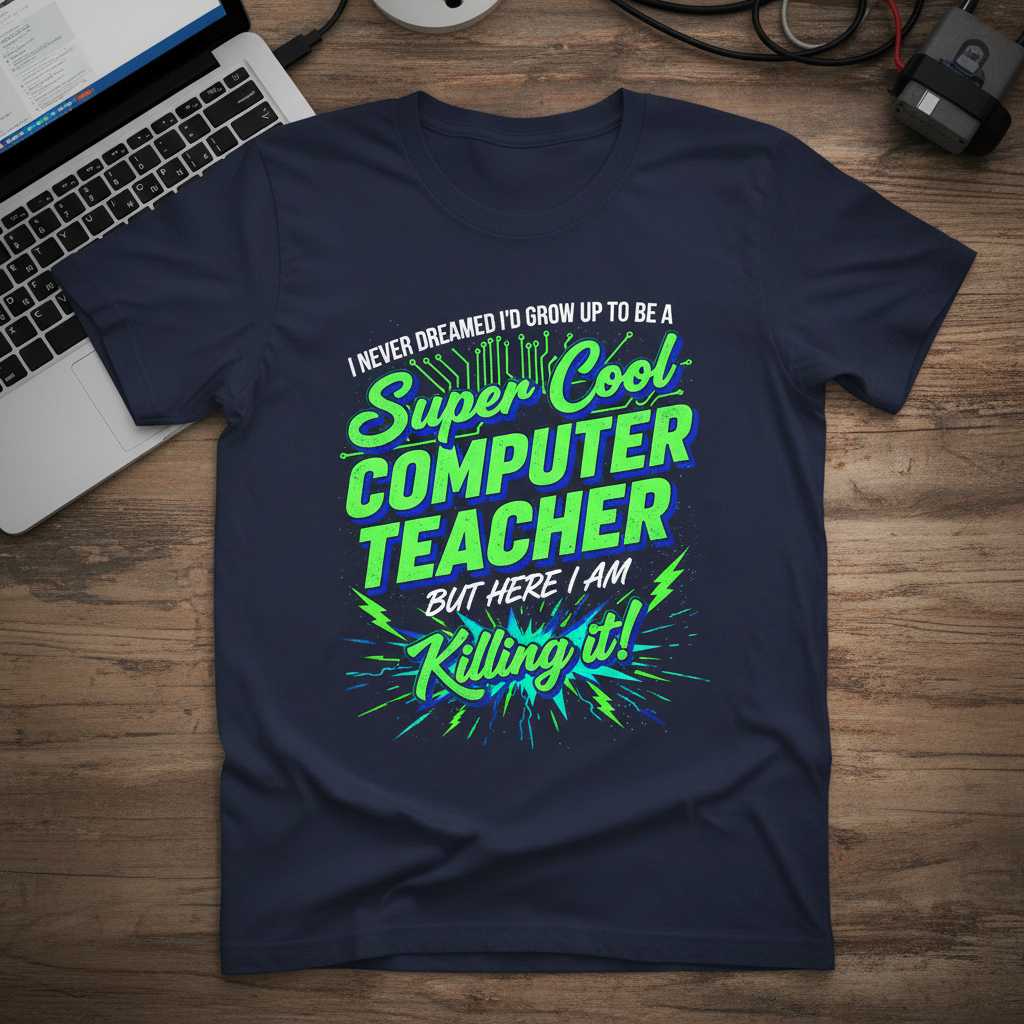 I Never Dreamed Id Grow Up To Be A Super Cool Computer Teacher But Here I Am Killing It! T-Shirt Funny Tee