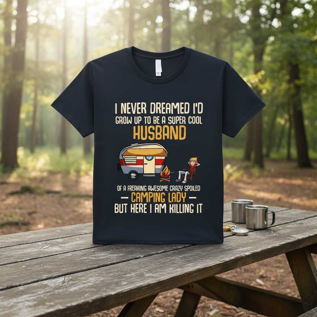 I Never Dreamed Id Grow Up To Be A Super Cool Husband Of A Freaking Awesome Crazy Spoiled Camping Lady But Here I Am Killing It Vintage T-Shirt, Funny Tee