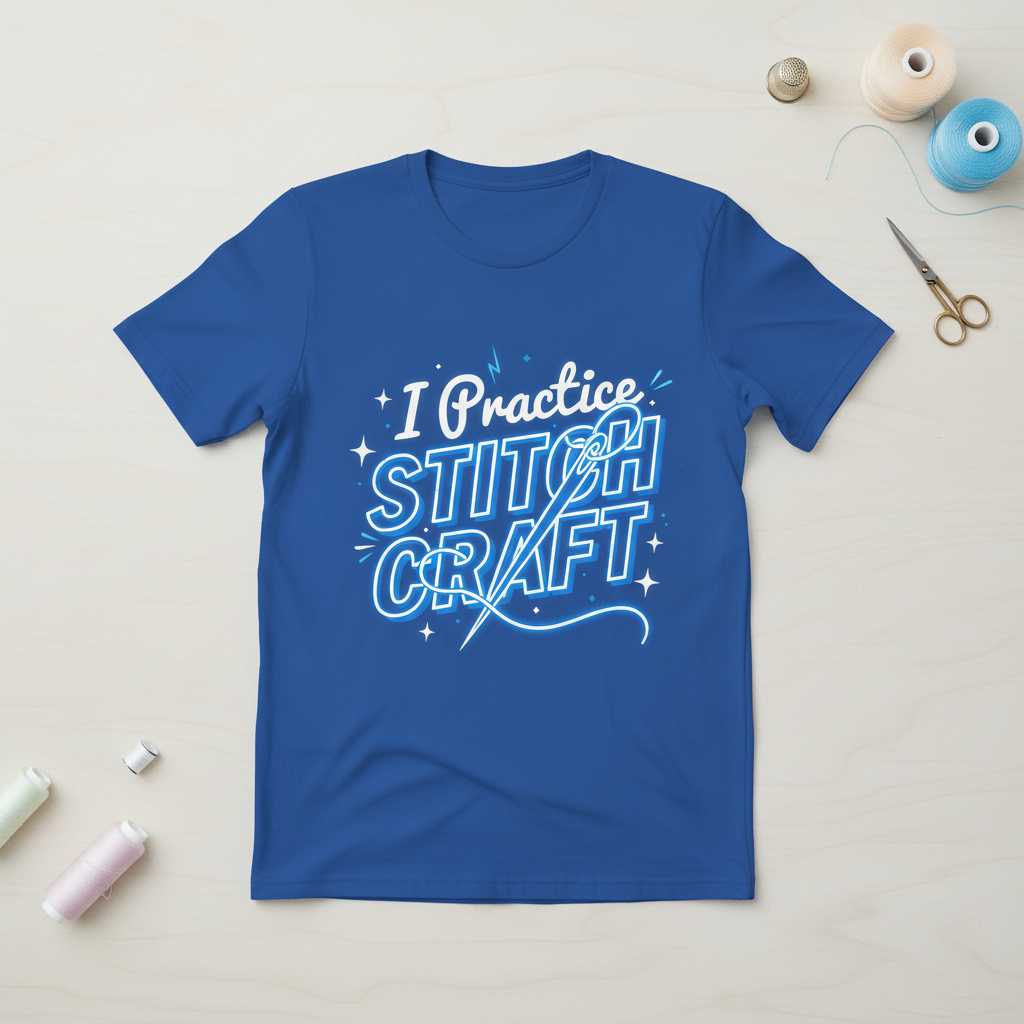 I Practice Stitch Craft Graphic T-Shirt, Funny Crafty Lady Sewing Tee Idea