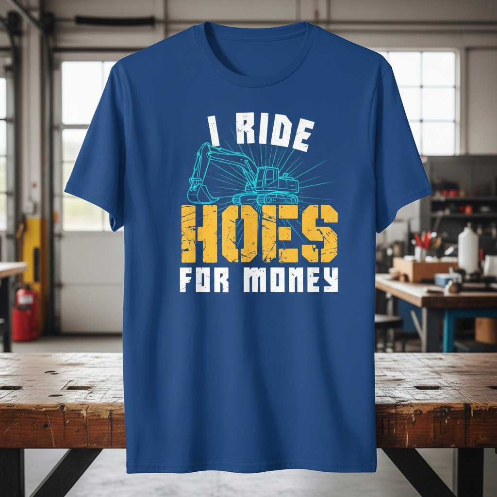 I Ride Hoes For Money Distressed T-Shirt, Funny Construction Worker Tee Idea