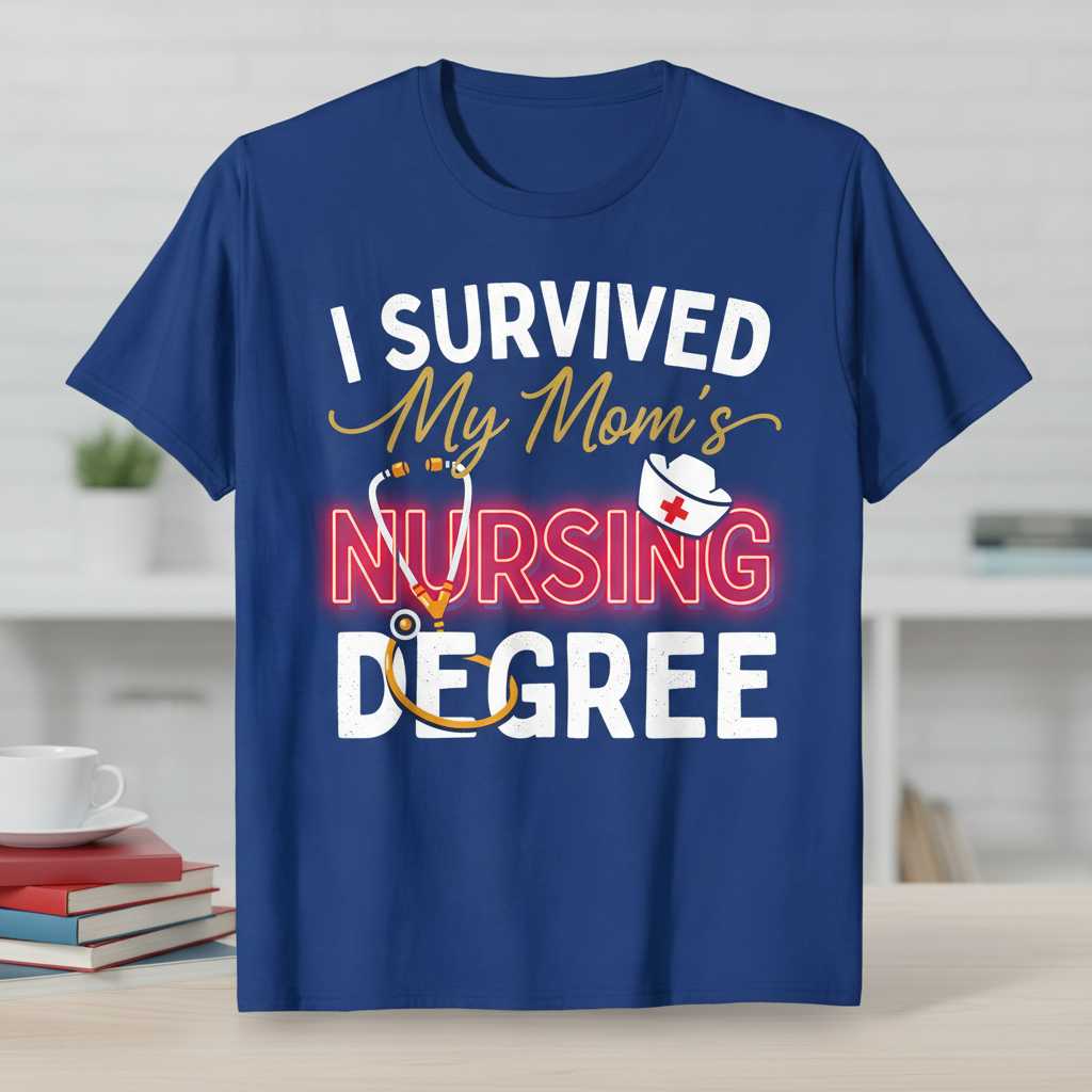I Survived My Moms Nursing Degree Graphic T-Shirt, Funny Graduation Tee Present