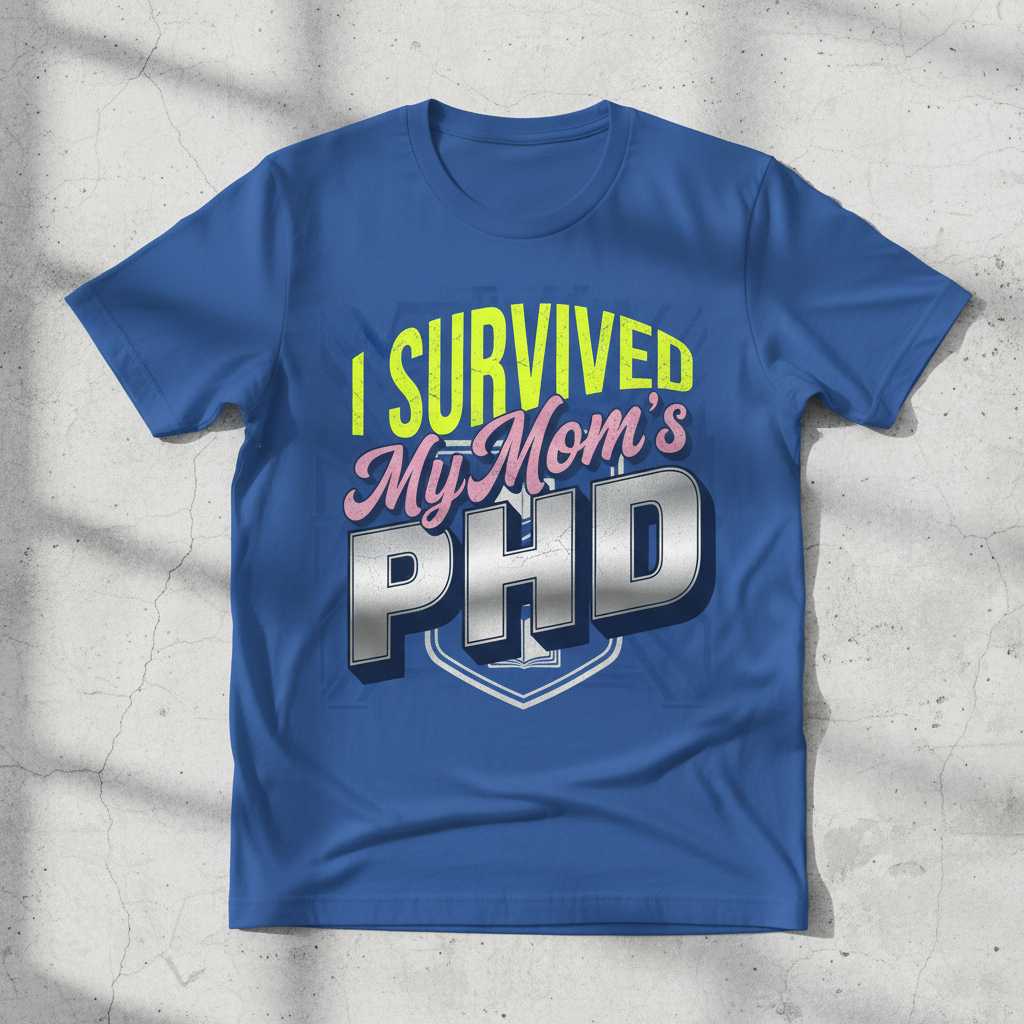 I Survived My Moms Phd Retro T-Shirt, Funny Graduation Graphic Tee Present
