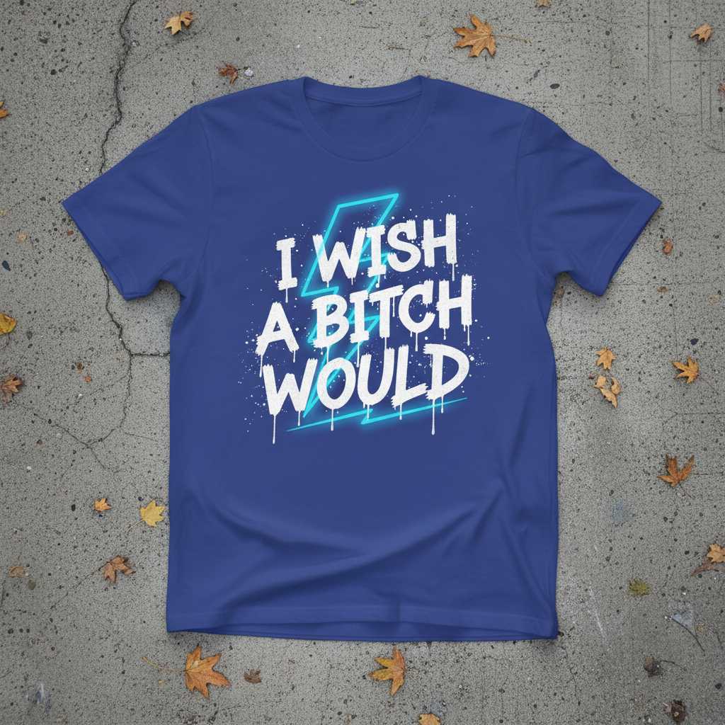 I Wish A Bitch Would Distressed Graphic T-Shirt, Funny Novelty Tee Idea
