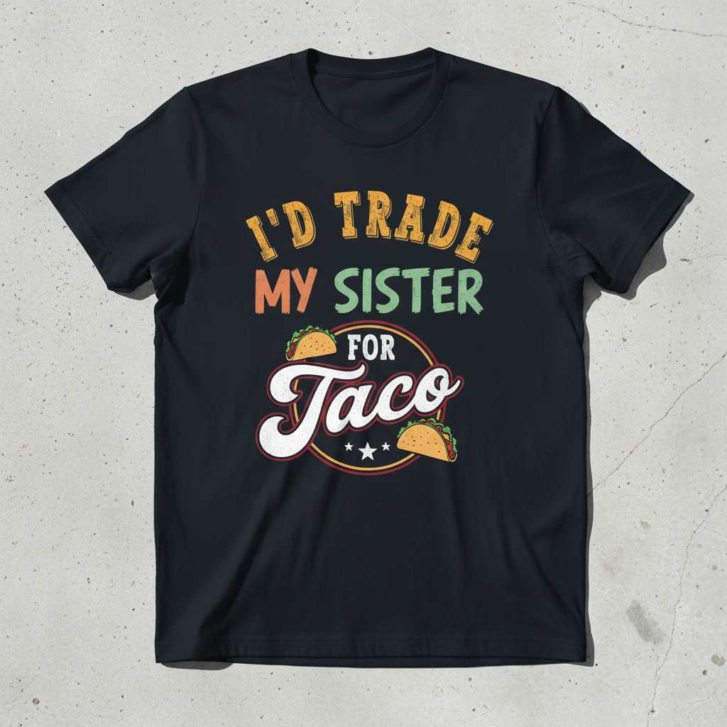 Id Trade My Sister For Taco Retro Distressed T-Shirt, Funny Graphic Tee Idea