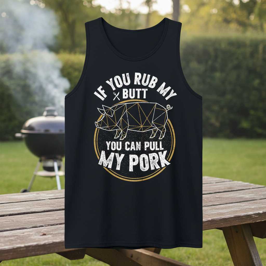 If You Rub My Butt You Can Pull My Pork Distressed T-Shirt, Funny BBQ Tee Idea