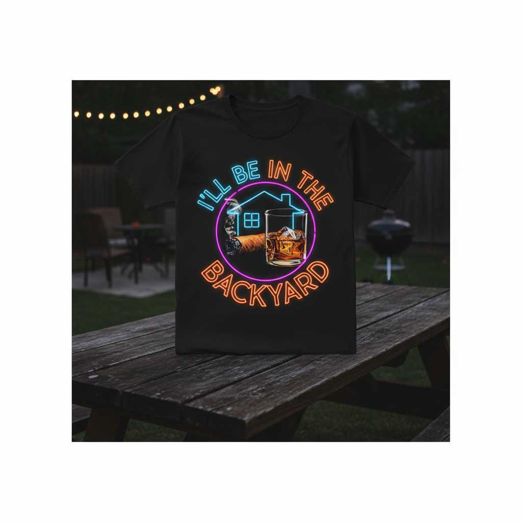 Ill Be In The Backyard Cigar Bourbon Whiskey Graphic T-Shirt, Novelty Tee