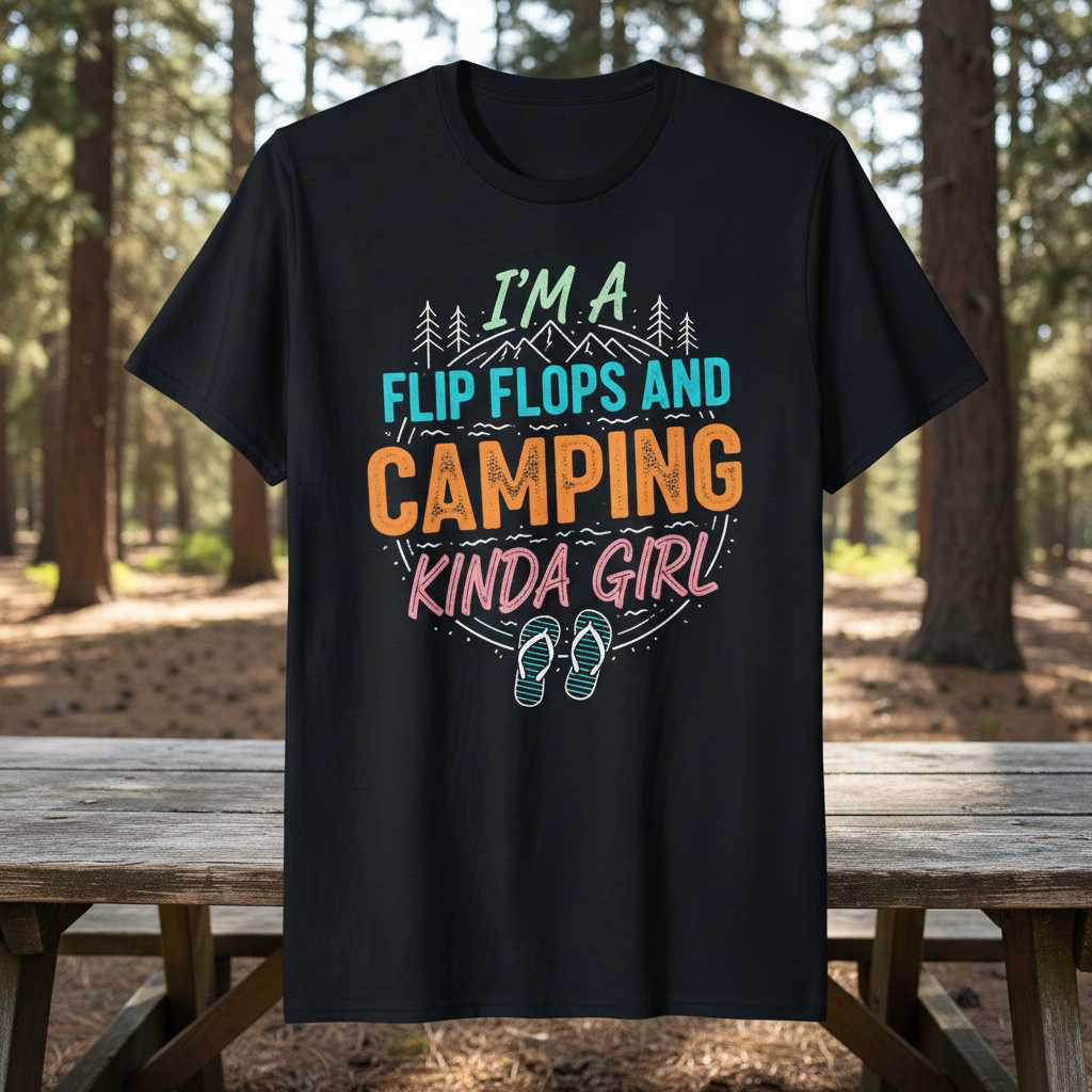 Im A Flip Flops And Camping Kinda Girl Retro T-Shirt Novelty Tee Souvenir