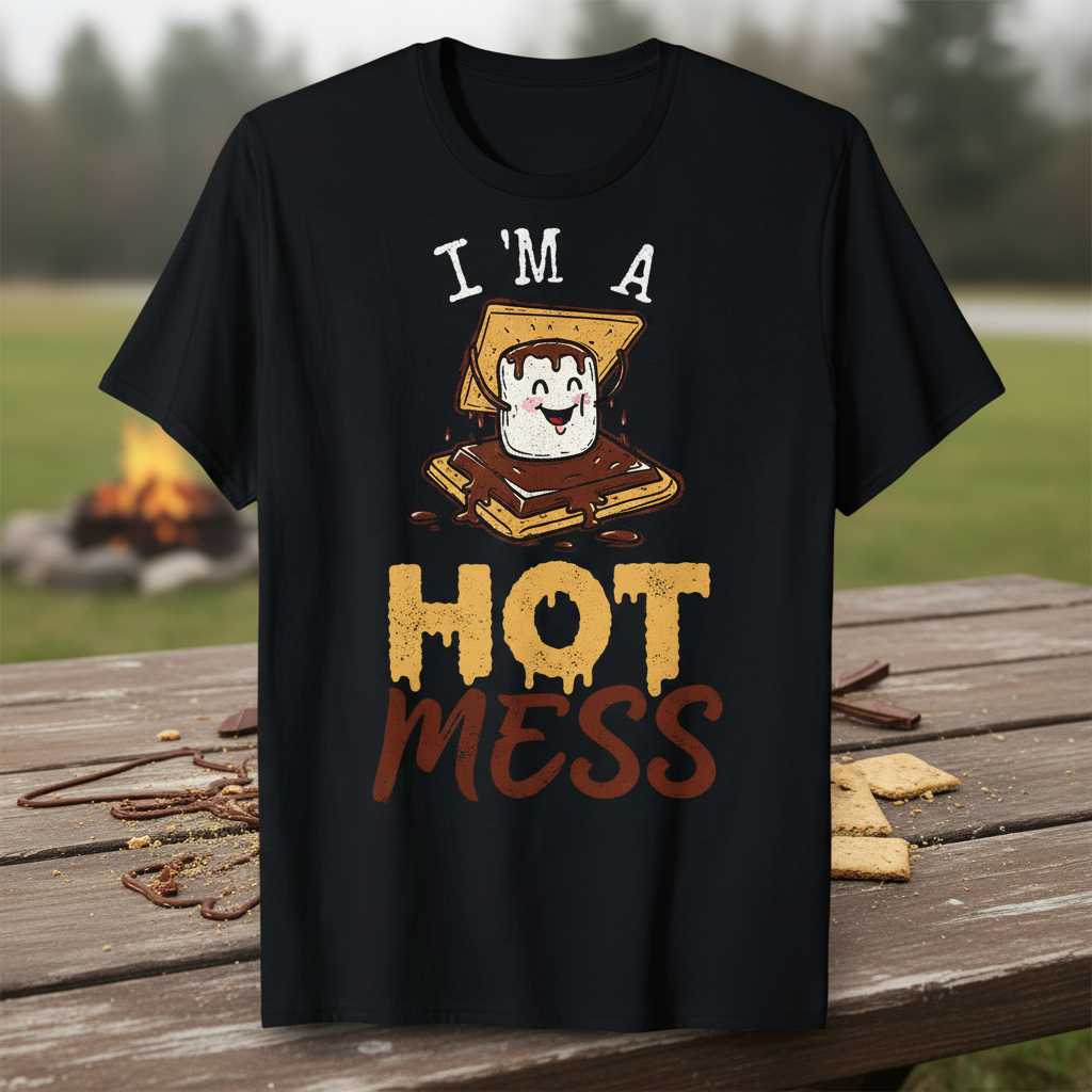 Im A Hot Mess Distressed T-Shirt, Funny Camping Smores Graphic Novelty Tee
