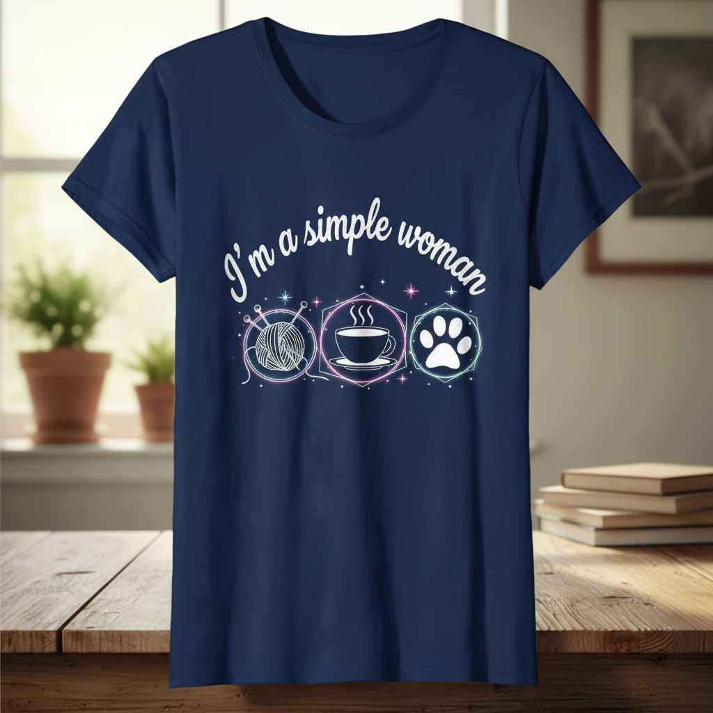 Im A Simple Woman Crochet Coffee Dog T-Shirt, Cute Novelty Hobby Tee Idea