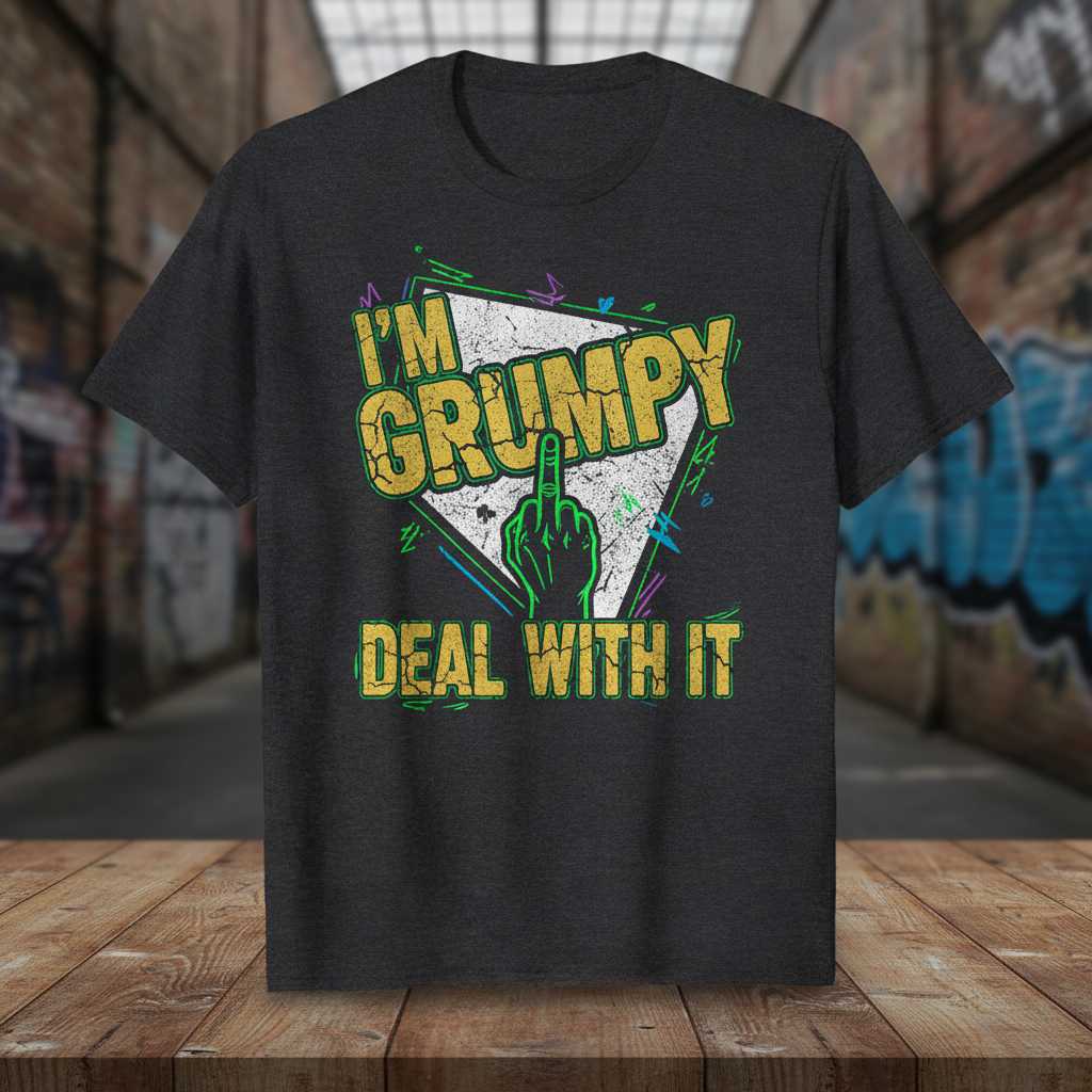 Im Grumpy Deal With It 90s Retro Distressed T-Shirt, Funny Graphic Tee Idea