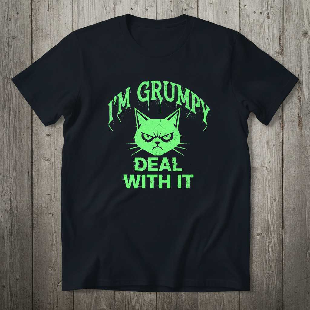 Im Grumpy Deal With It Distressed T-Shirt, Funny Cat Tee Graphic Present