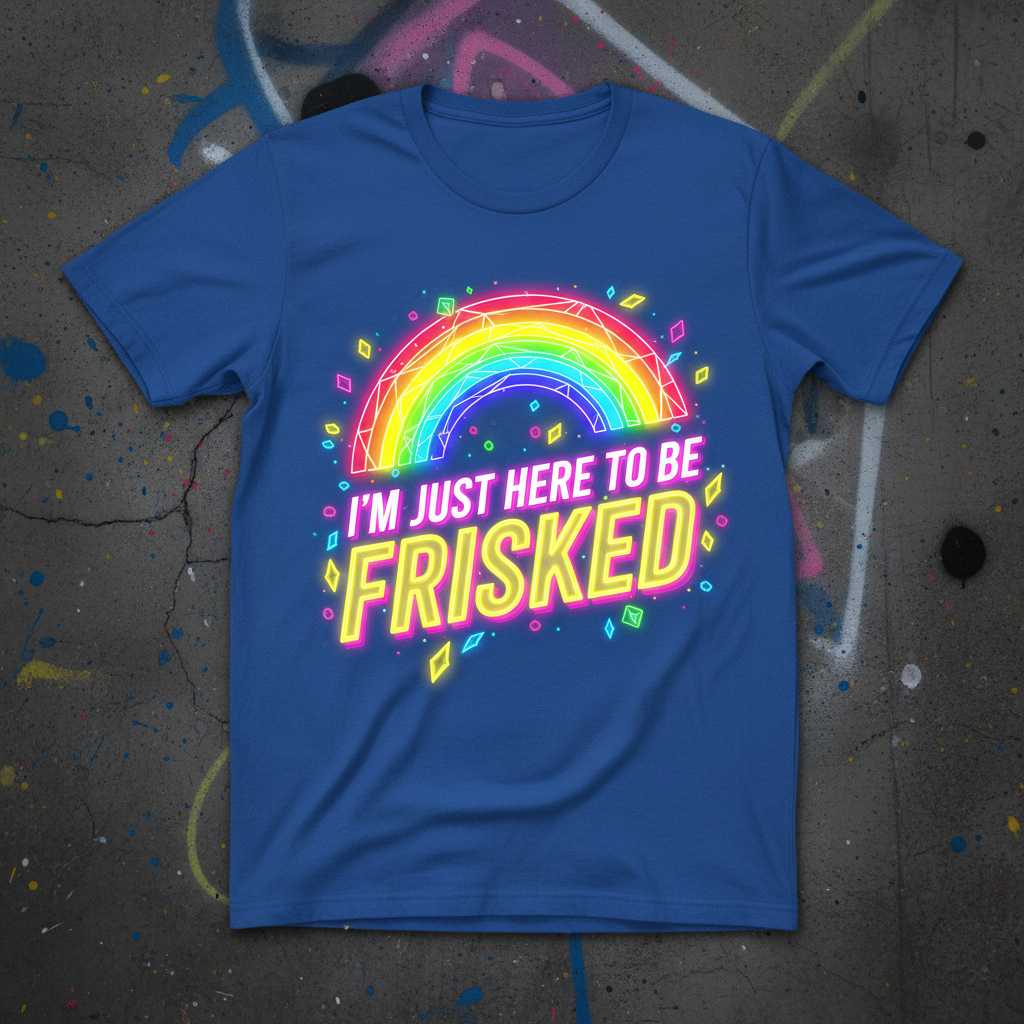 Im Just Here To Be Frisked Retro T-Shirt, Funny Novelty Graphic Tee Idea