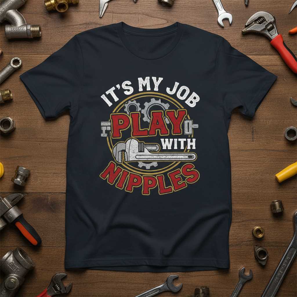Its My Job To Play With Nipples Distressed T-Shirt, Funny Plumber Tee Gear