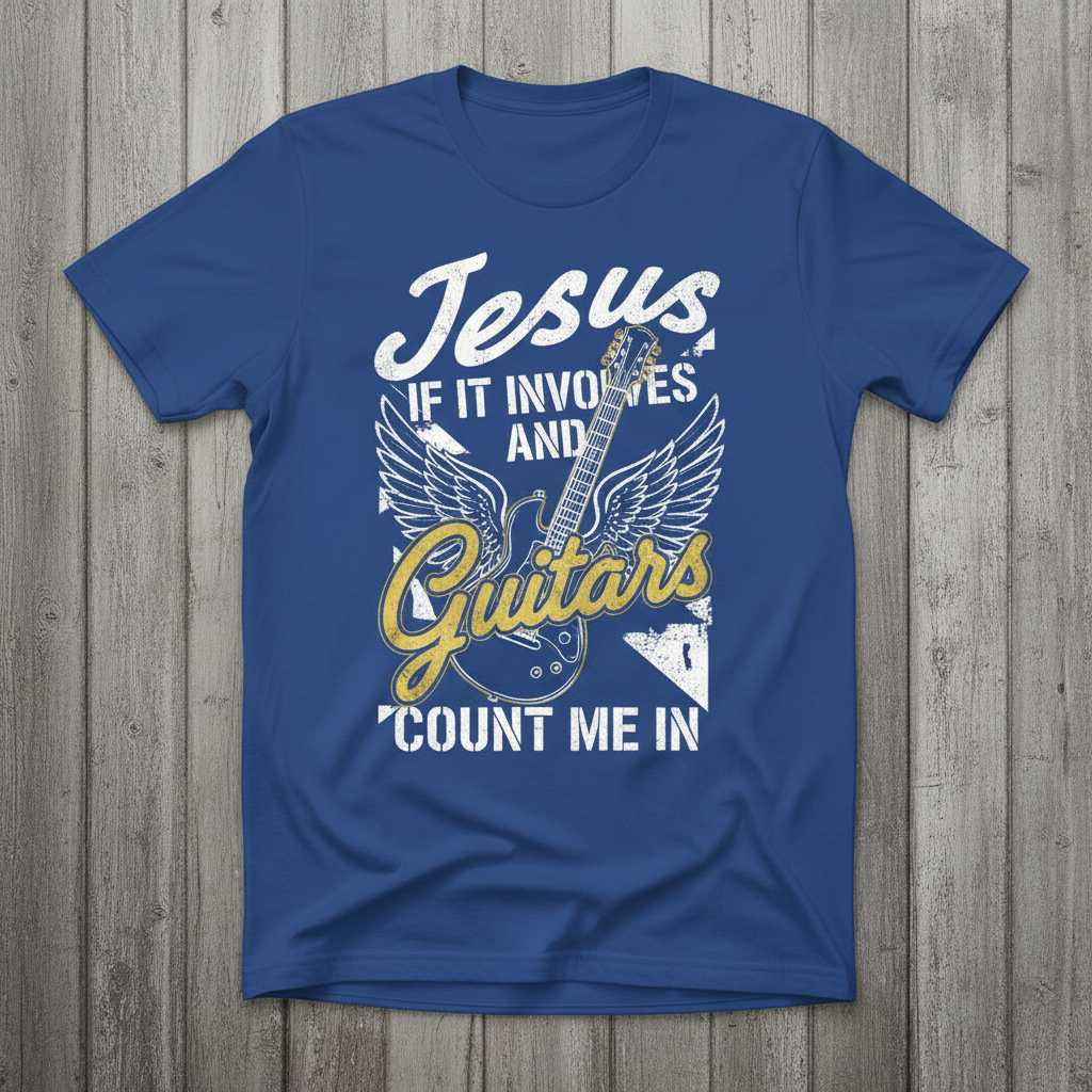 Jesus If It Involves And Guitars Count Me In Distressed T-Shirt Novelty Tee