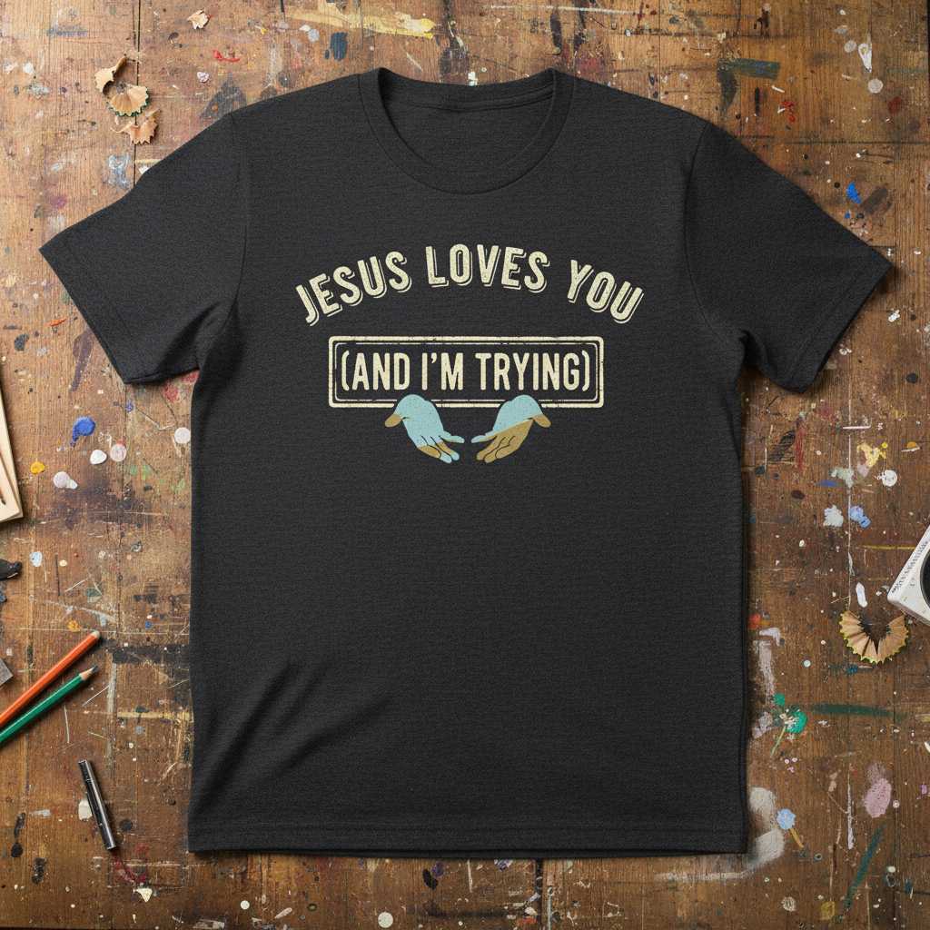 Jesus Loves You (And Im Trying) Vintage T-Shirt, Funny Christian Tee Idea