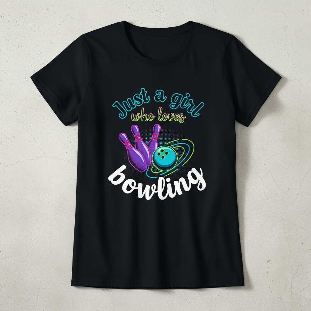 Just A Girl Who Loves Bowling Graphic T-Shirt, Cute Novelty Tee Souvenir Gear