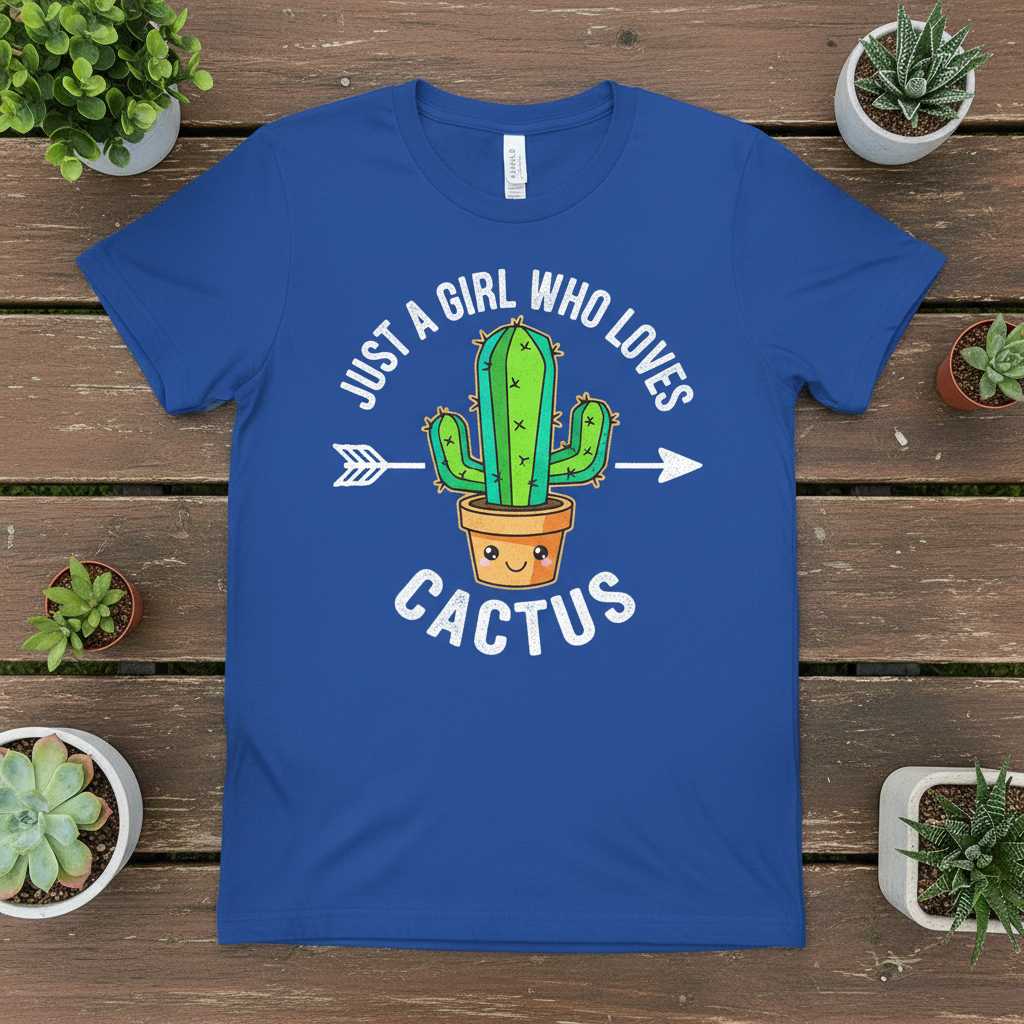 Just A Girl Who Loves Cactus Cute Graphic T-Shirt, Novelty Tee Outfit Idea