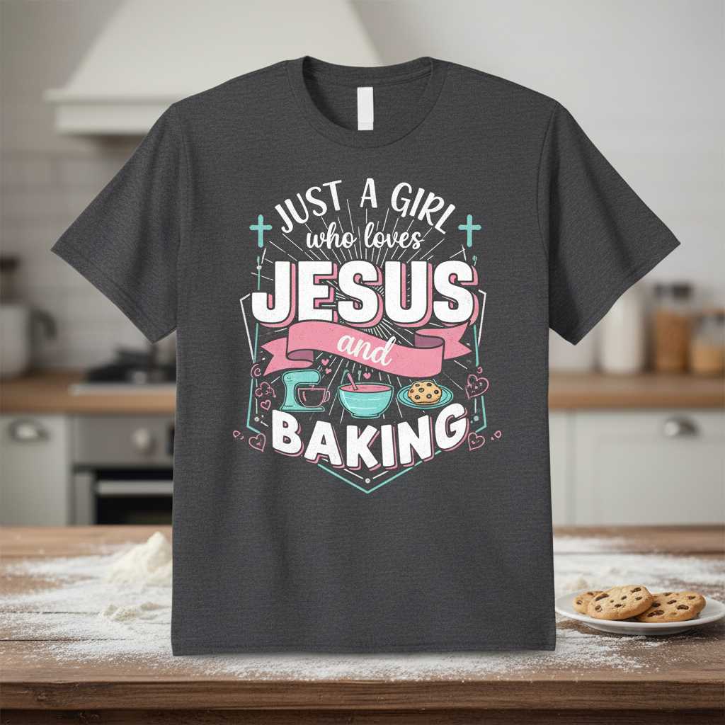 Just A Girl Who Loves Jesus And Baking Christian T-Shirt, Cute Graphic Tee Idea