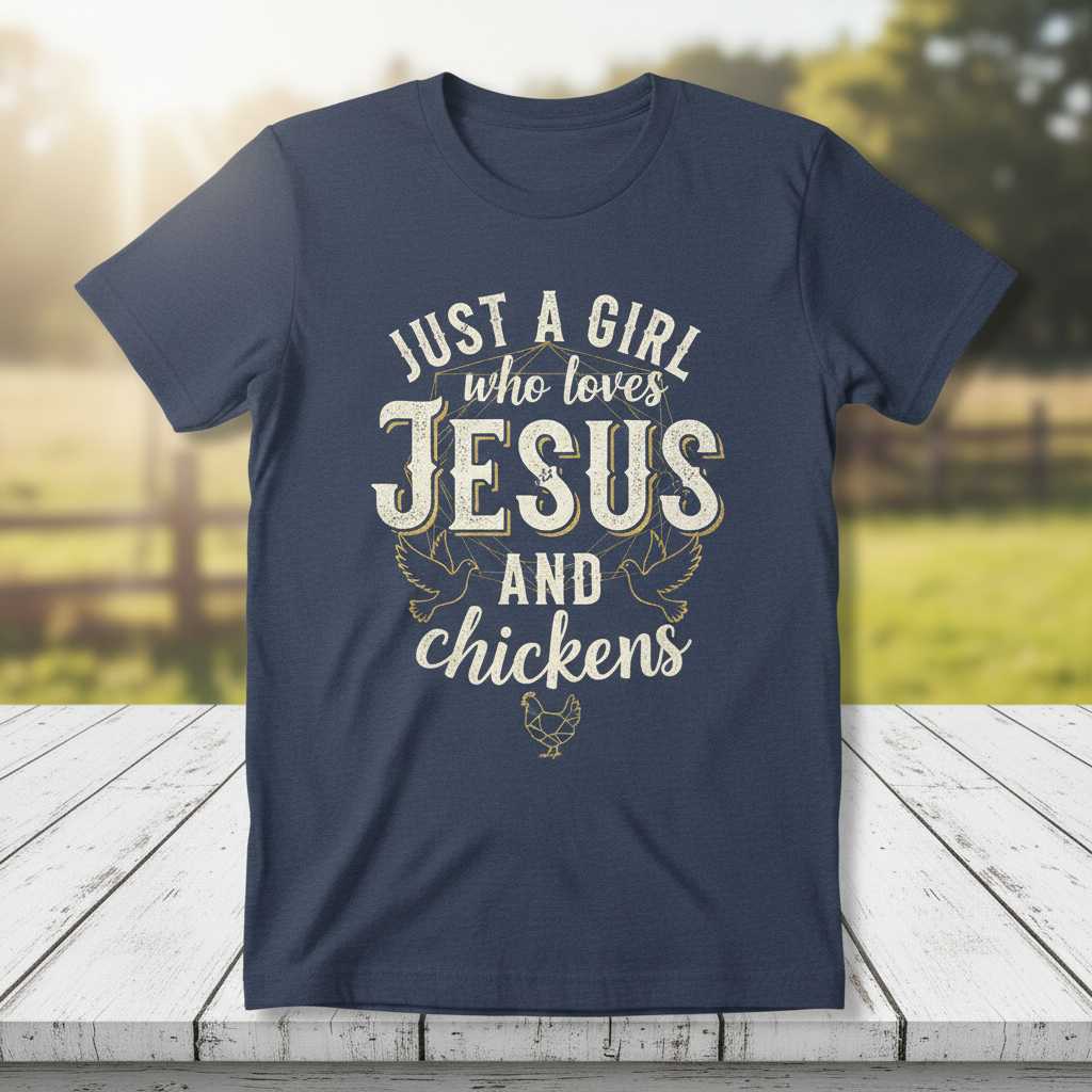Just A Girl Who Loves Jesus And Chickens Distressed T-Shirt Graphic Tee Idea