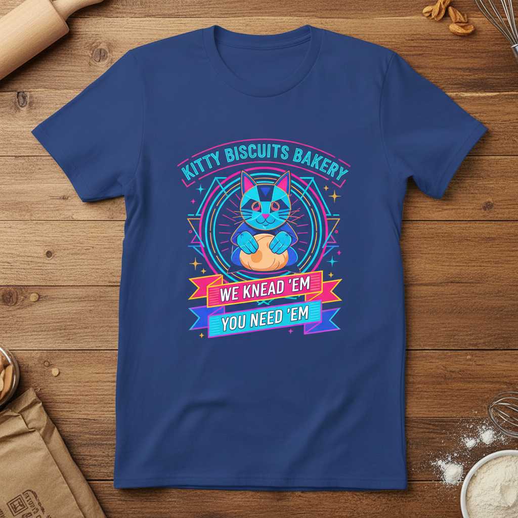 Kitty Biscuits Bakery We Knead Em You Need Em Retro T-Shirt Funny Tee