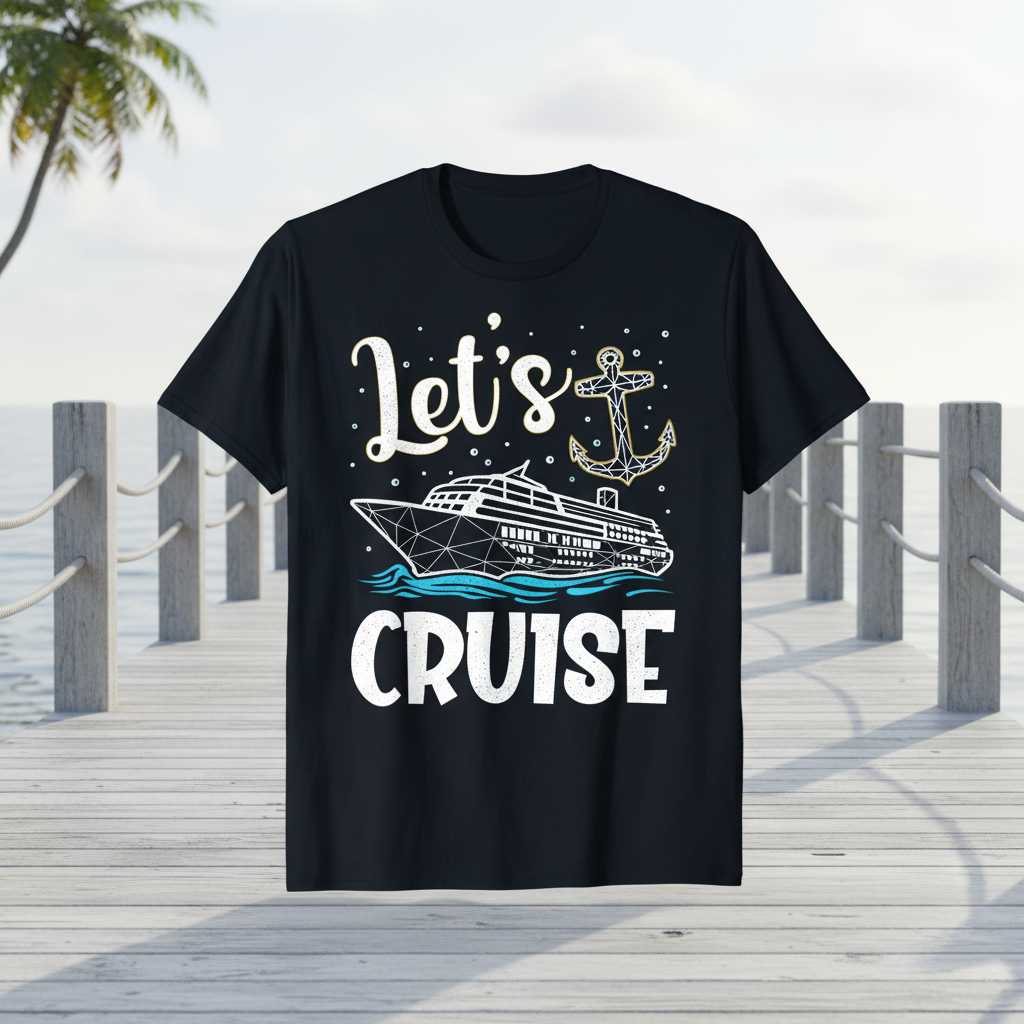 Lets Cruise Graphic T-Shirt, Nautical Cruise Ship Vacation Tee Souvenir Wear