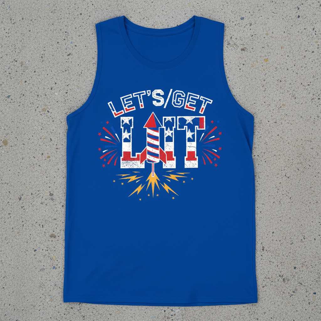 Lets Get Lit Distressed Vintage Patriotic T-Shirt, Novelty Graphic Tee Gear