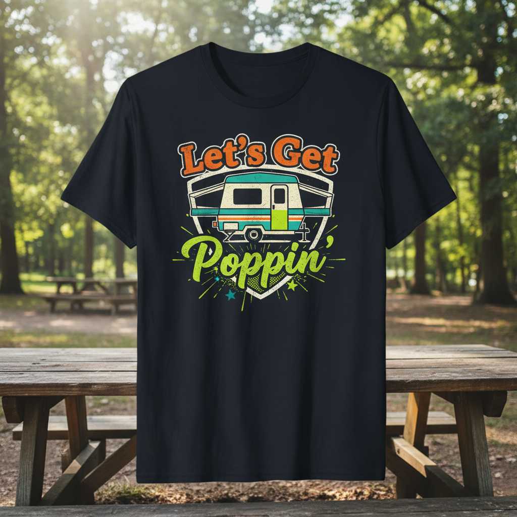 Lets Get Poppin Vintage Pop Up Camper T-Shirt, Funny Camping Tee Graphic Gear