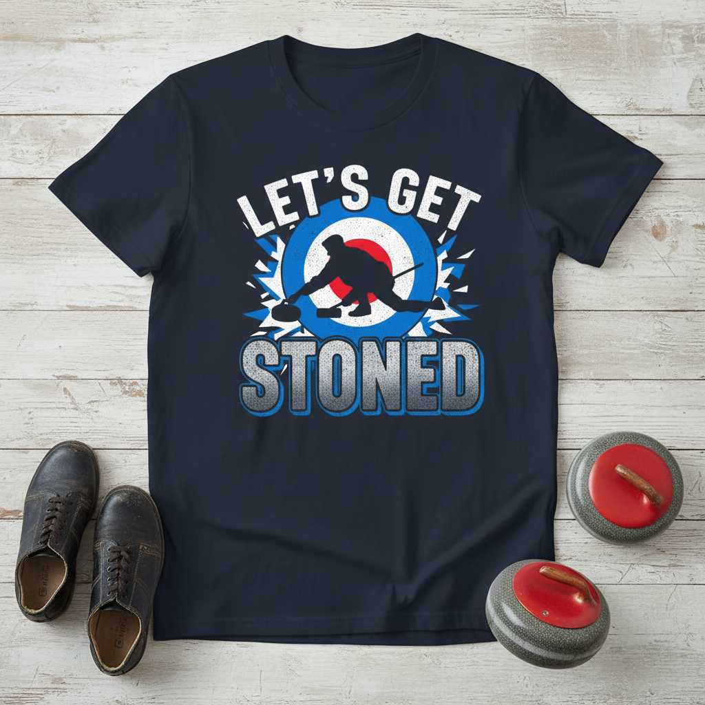 Lets Get Stoned Distressed Curling T-Shirt, Funny Graphic Tee Gear Idea