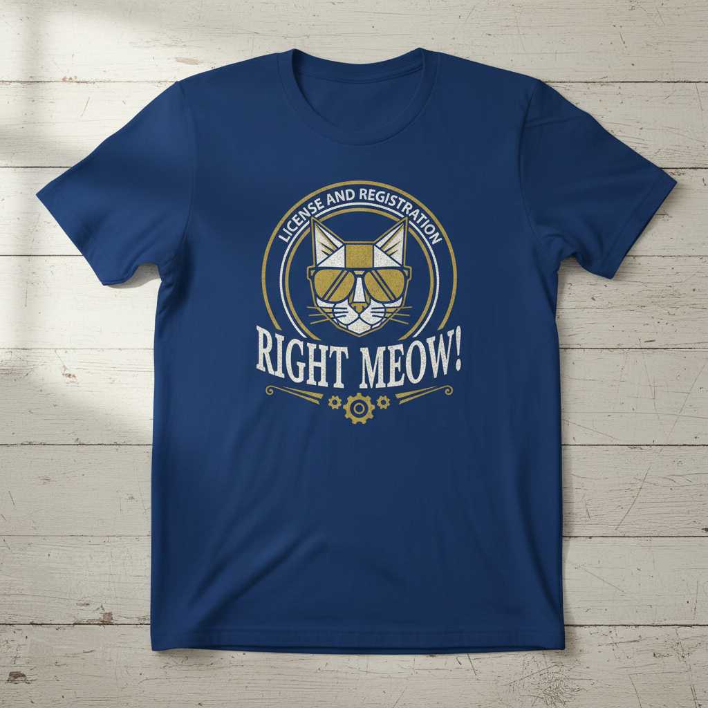License And Registration Right Meow! Retro Distressed Cat T-Shirt, Funny Tee