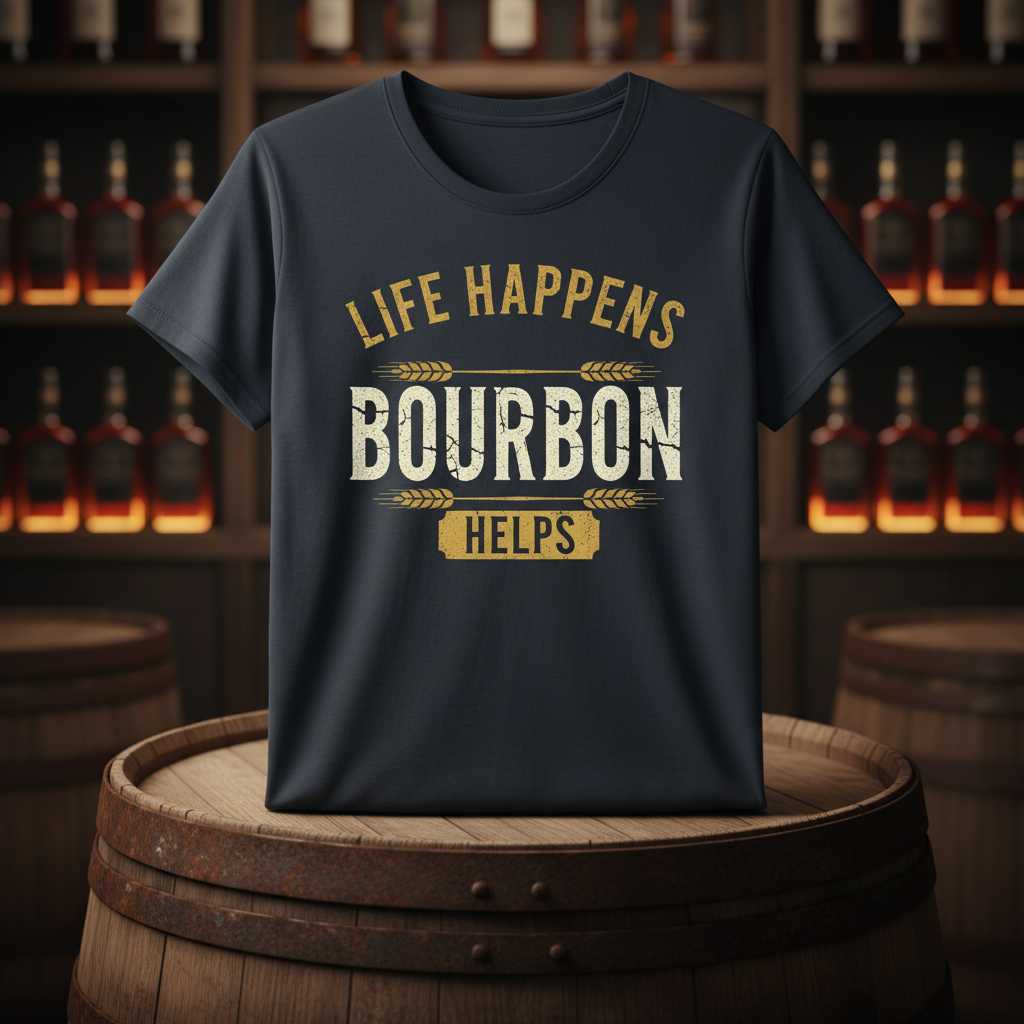 Life Happens Bourbon Helps Vintage Distressed T-Shirt Funny Graphic Tee Idea
