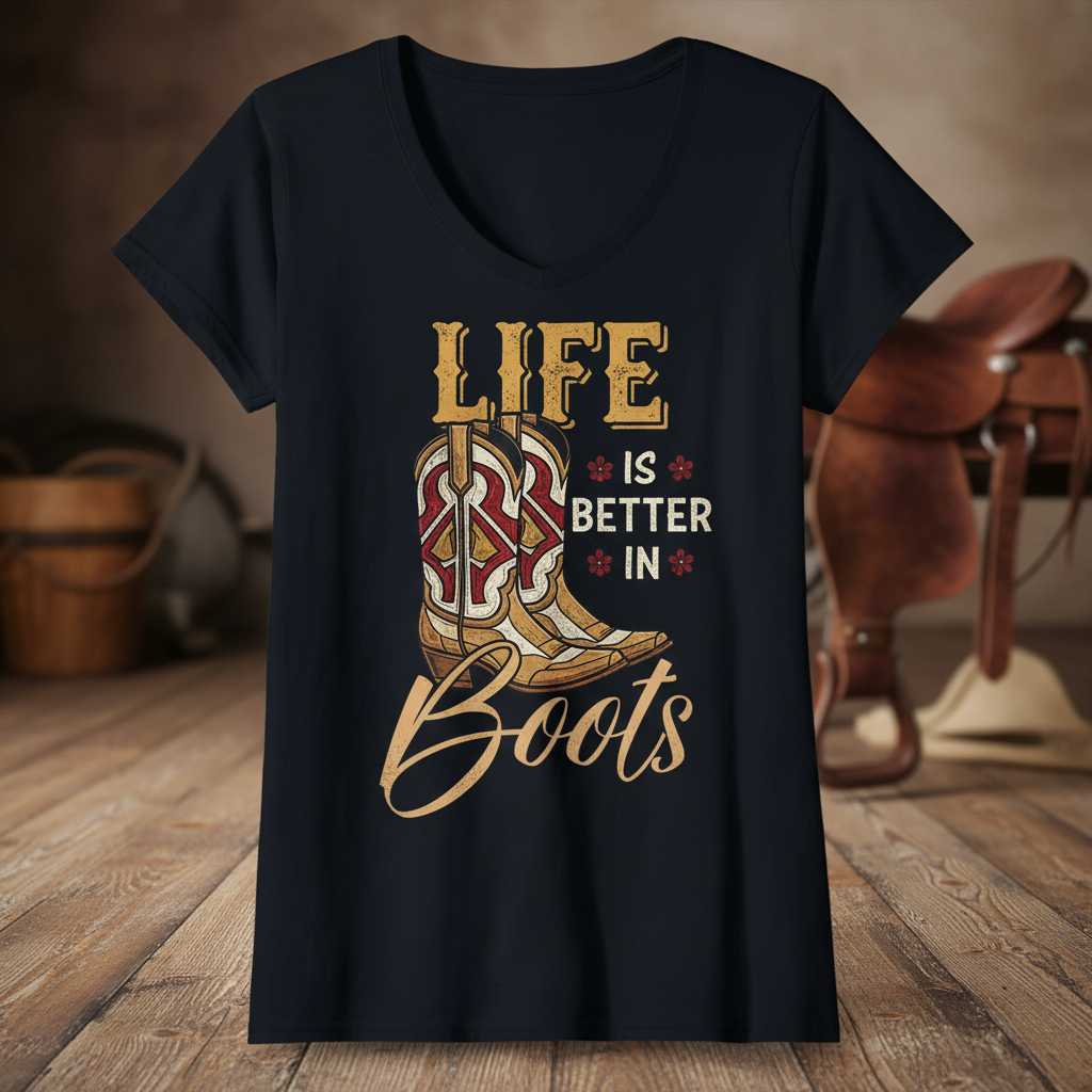 Life Is Better In Boots Vintage Distressed T-Shirt, Country Girl Tee Idea