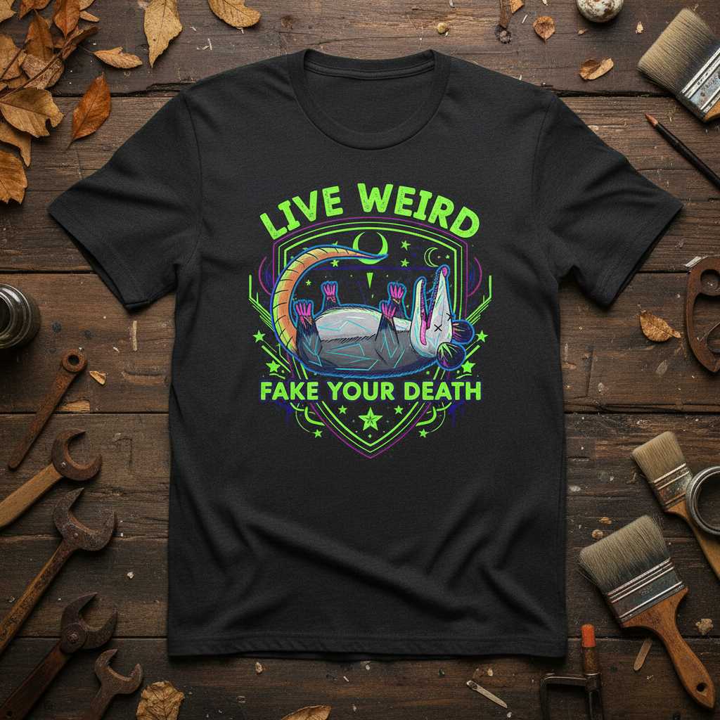 Live Weird Fake Your Death Possum Graphic T-Shirt, Funny Animal Tee Idea