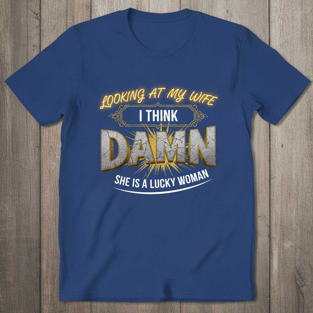 Looking At My Wife I Think Damn She Is A Lucky Woman Distressed T-Shirt Funny Tee