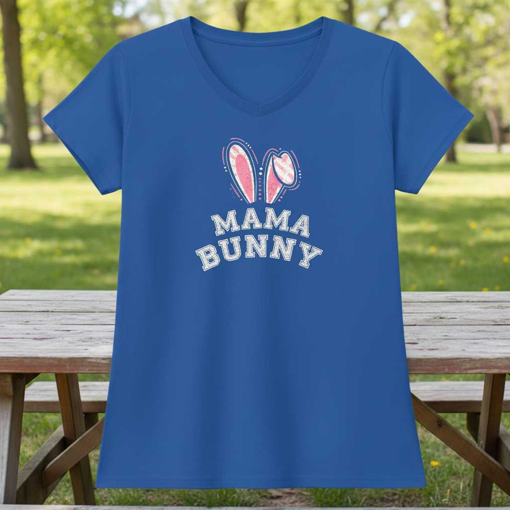 Mama Bunny Distressed T-Shirt, Cute Easter Holiday Mommy Tee Outfit Idea