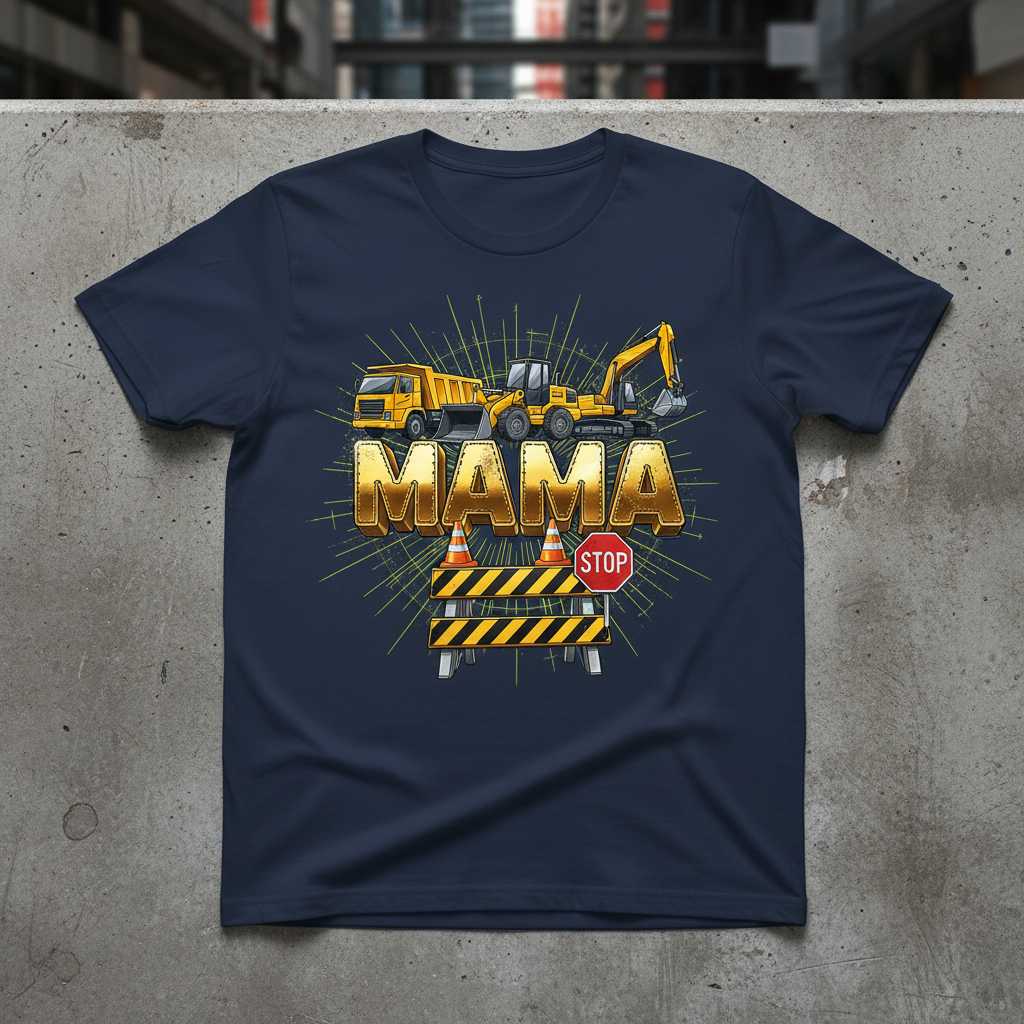 Mama Construction Truck Matching Family T-Shirt, Graphic Novelty Tee Gift Idea