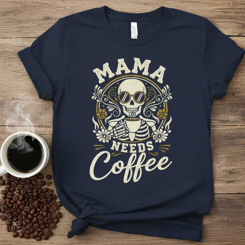 Mama Needs Coffee Vintage Distressed T-Shirt, Funny Skeleton Graphic Tee
