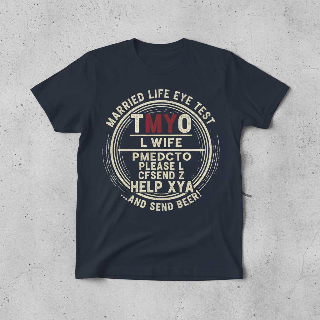Married Life Eye Test My Wife Please Send Help And Send Beer Distressed T-Shirt Funny Tee