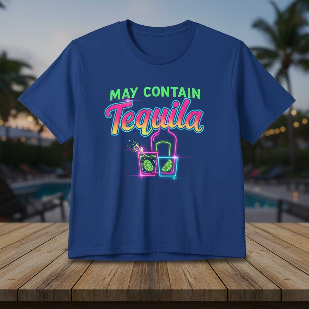 May Contain Tequila Neon Graphic T-Shirt, Funny Cinco De Mayo Fiesta Tee Idea