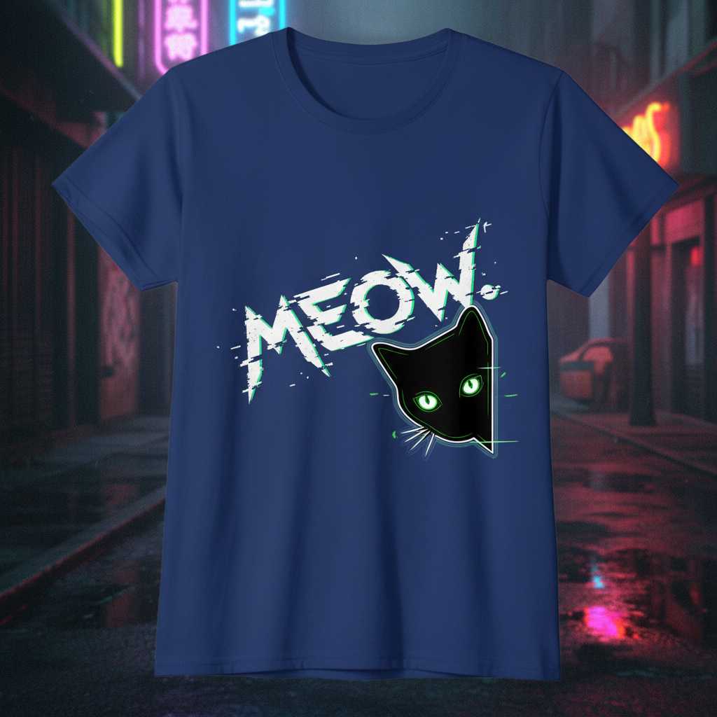 Meow Distressed Graphic T-Shirt, Funny Peeking Cat Lover Tee Merch Idea