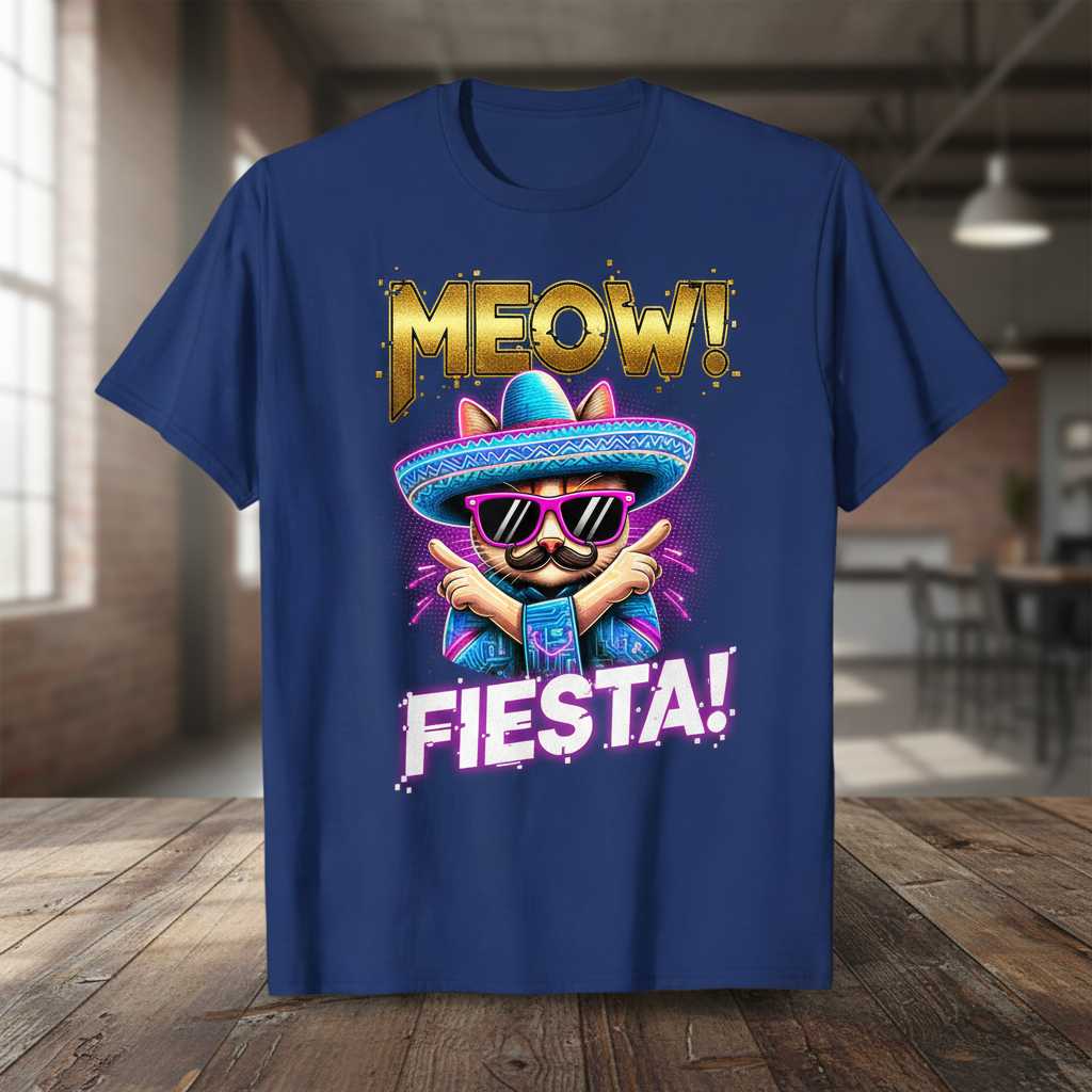 Meow Fiesta Cinco De Mayo T-Shirt, Funny Mexican Cat Graphic Tee Gift Idea