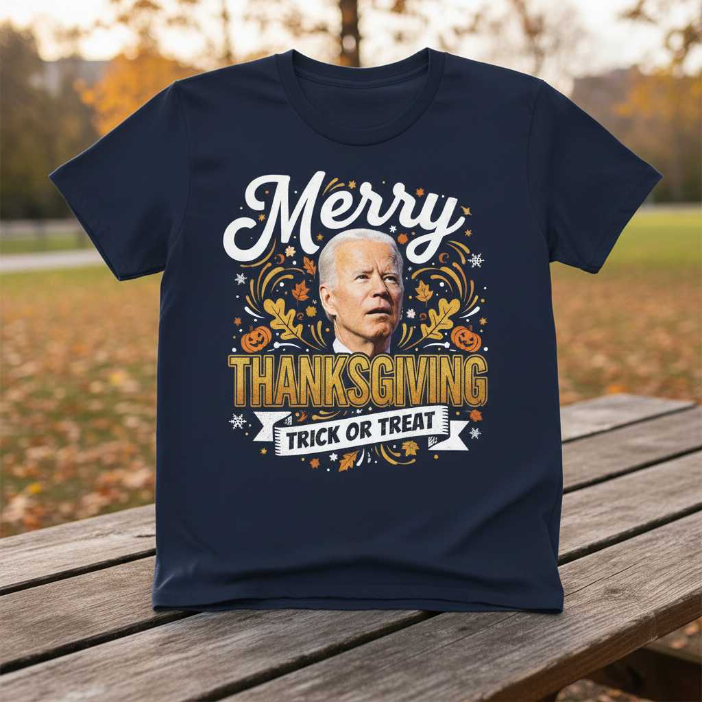 Merry Thanksgiving Trick Or Treat Funny Biden T-Shirt, Novelty Graphic Tee Idea
